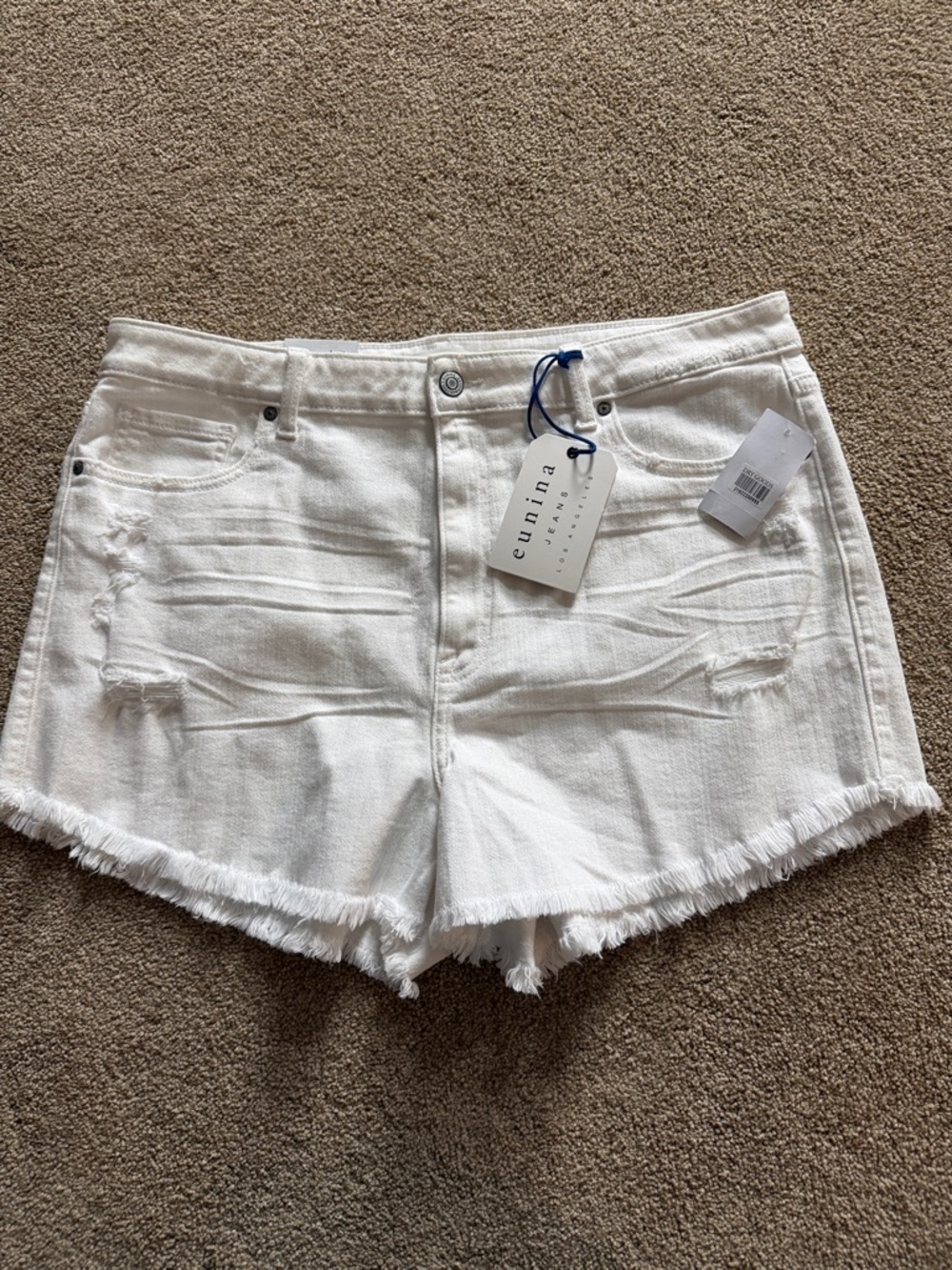 NWT! eunina White Frayed Hem Denim Shorts